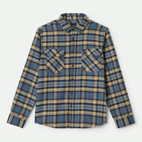 Brixton - Bowery Flannel Shirt in Azur Blue/Washed Navy/Sand