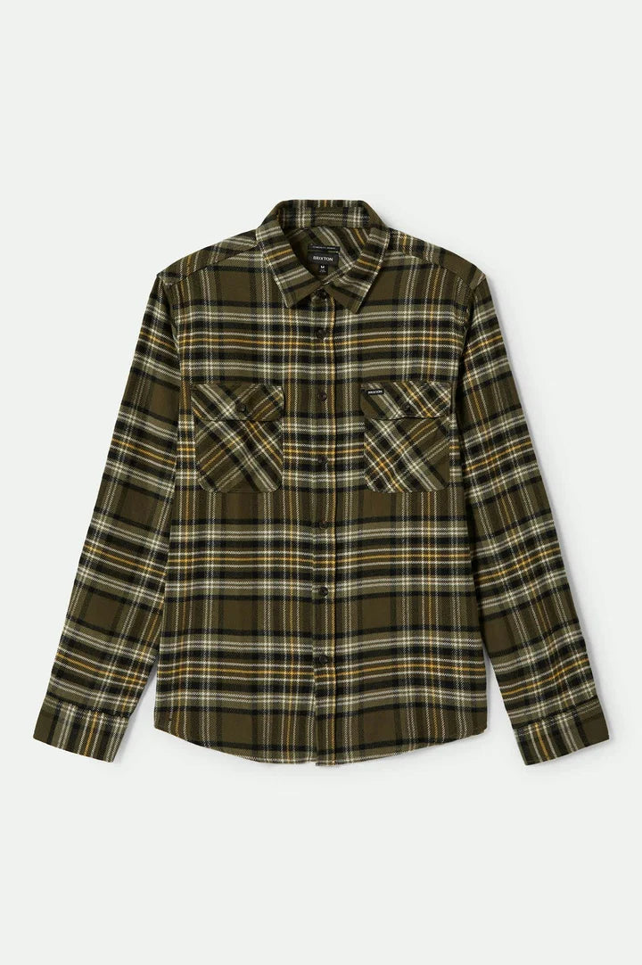 Brixton - Bowery Flannel Shirt in Ivy Green /Olive Surplus/Black