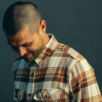 Brixton - Bowery Flannel Shirt in Whitecap/Sand/ Pinecone Brown