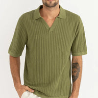 RHYTHM - Relaxed Knit SS Polo in Sage