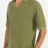RHYTHM - Relaxed Knit SS Polo in Sage