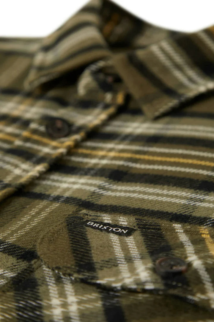 Brixton - Bowery Flannel Shirt in Ivy Green /Olive Surplus/Black