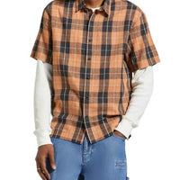 Brixton - Cru Linen Blend S/S WVN Shirt in Black/Rust Orange