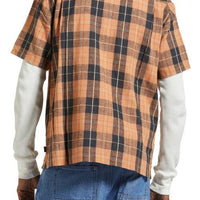 Brixton - Cru Linen Blend S/S WVN Shirt in Black/Rust Orange