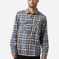 Brixton - Bowery Flannel Shirt in Azur Blue/Washed Navy/Sand