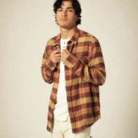 Brixton - Bowery Flannel Shirt in Curry/Washed Black/Crimson