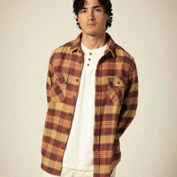Brixton - Bowery Flannel Shirt in Curry/Washed Black/Crimson