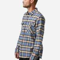 Brixton - Bowery Flannel Shirt in Azur Blue/Washed Navy/Sand