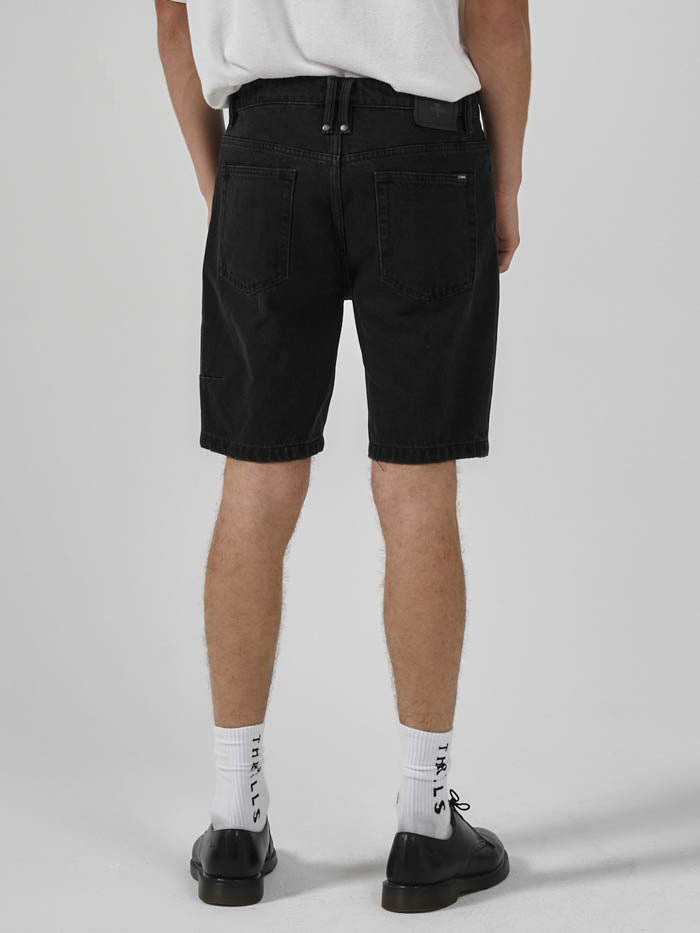 Thrills - Chopped Hem Denim Short in Aged Black