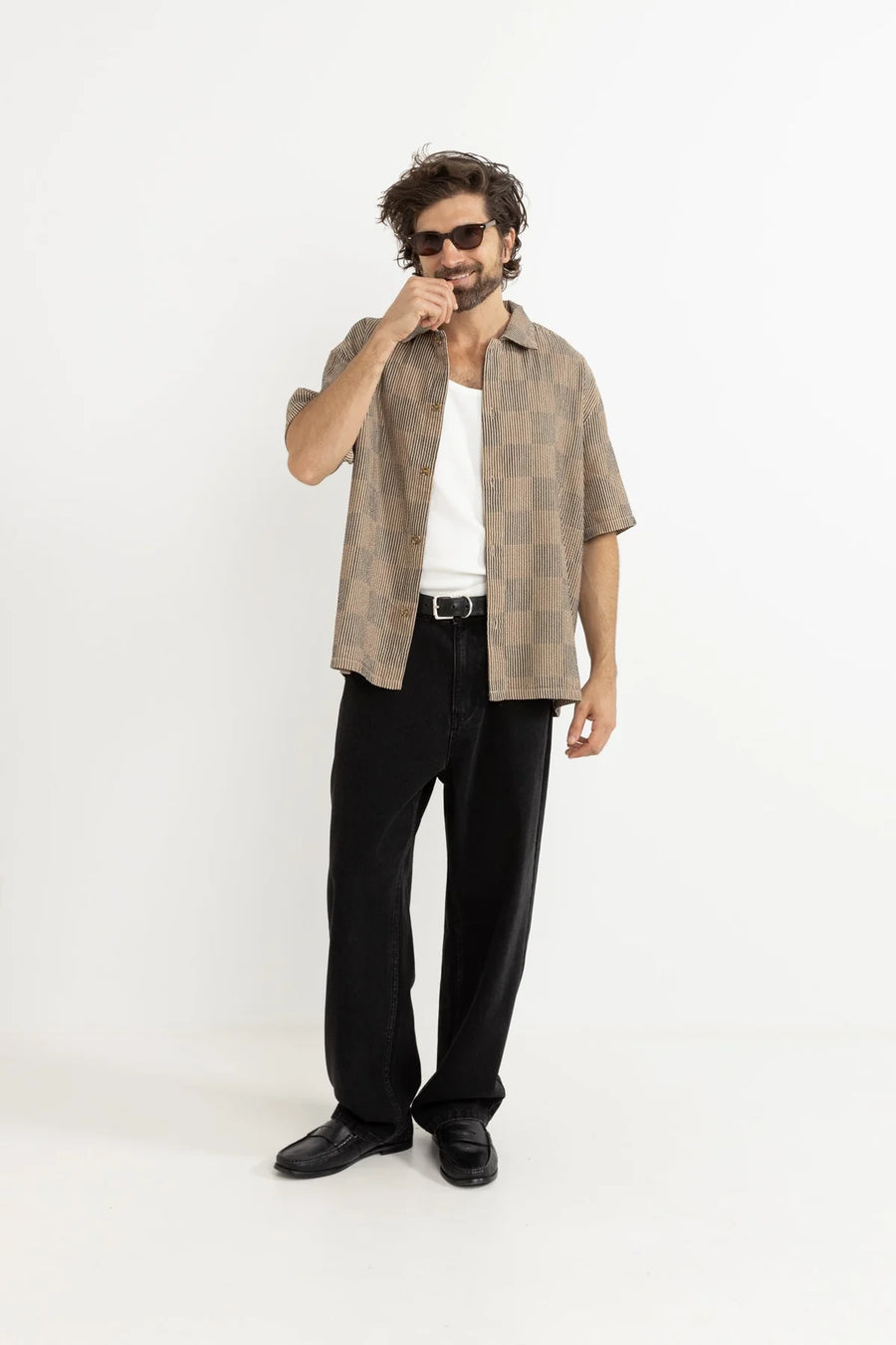 RHYTHM - Tanner Check SS Shirt in Tobacco