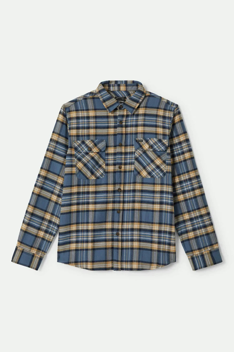 Brixton - Bowery Flannel Shirt in Azur Blue/Washed Navy/Sand