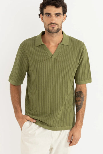 RHYTHM - Relaxed Knit SS Polo in Sage