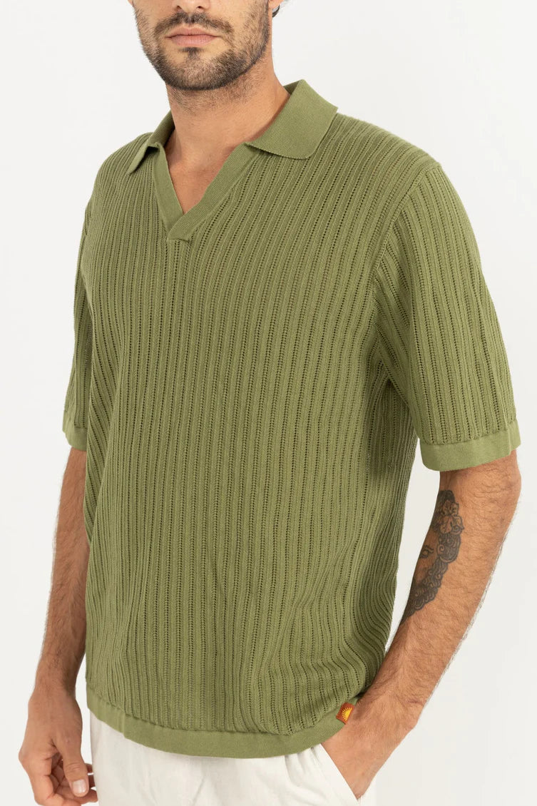 RHYTHM - Relaxed Knit SS Polo in Sage