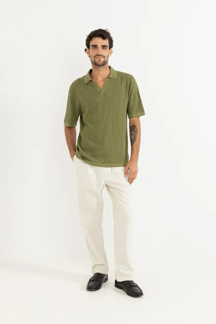RHYTHM - Relaxed Knit SS Polo in Sage