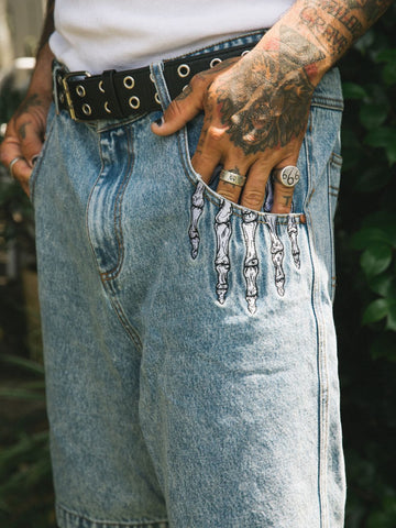 Billy Bones Club - Five Finger Denim Short in Washed Blue