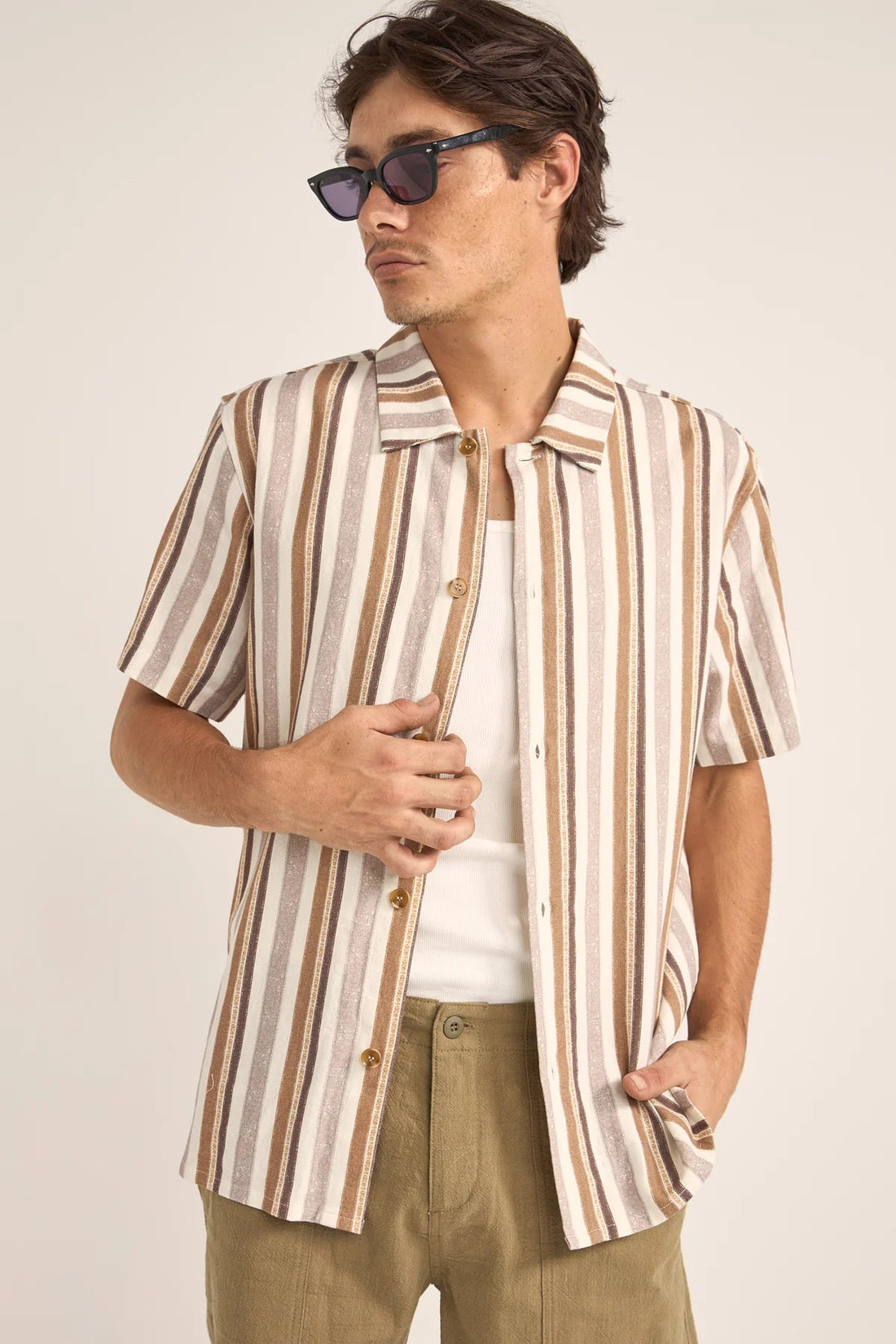 RHYTHM - Paisley Stripe SS Shirt in Cedar (