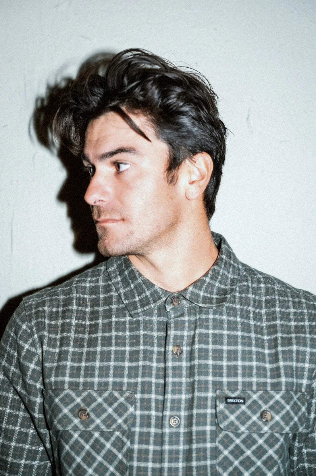 Brixton - Bowery Light Weight Ultra Flannel Shirt in Ivy Green/ White Cap