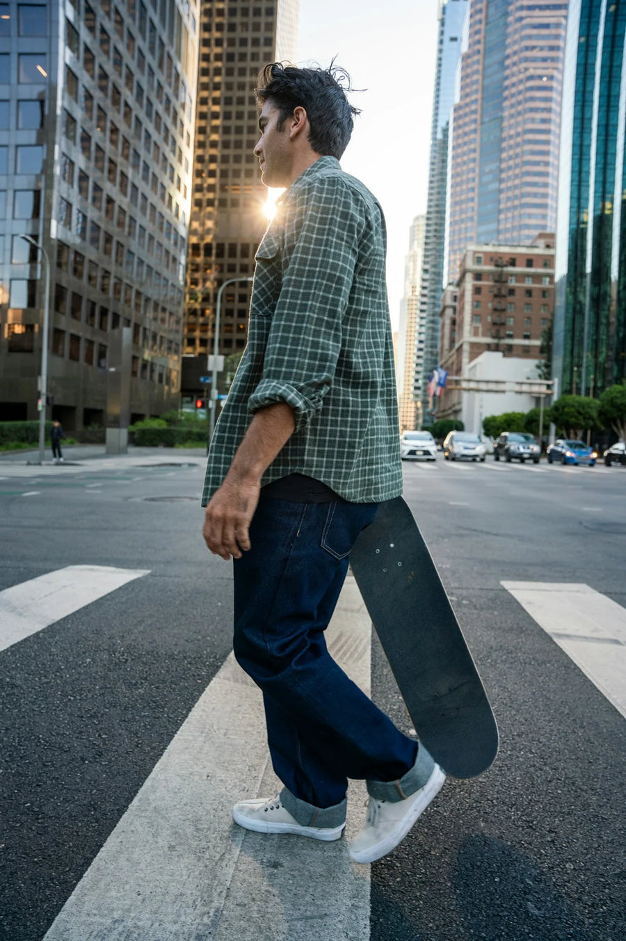 Brixton - Bowery Light Weight Ultra Flannel Shirt in Ivy Green/ White Cap