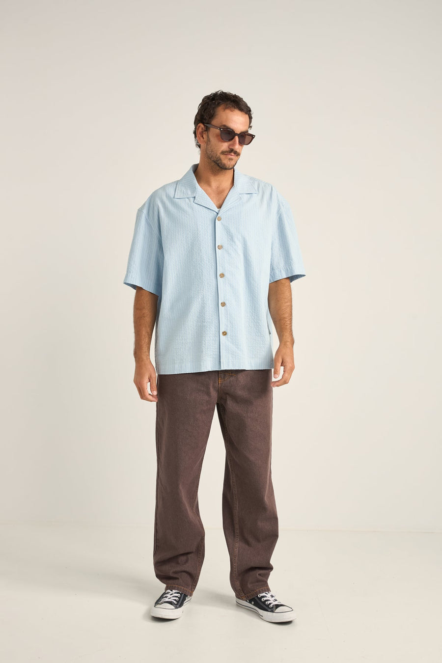 RHYTHM - Relaxed Check SS Shirt in Blue
