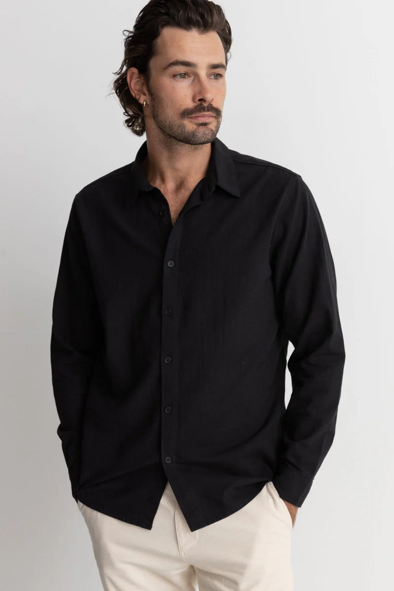RHYTHM - Classic Linen LS Shirt in Vintage Black