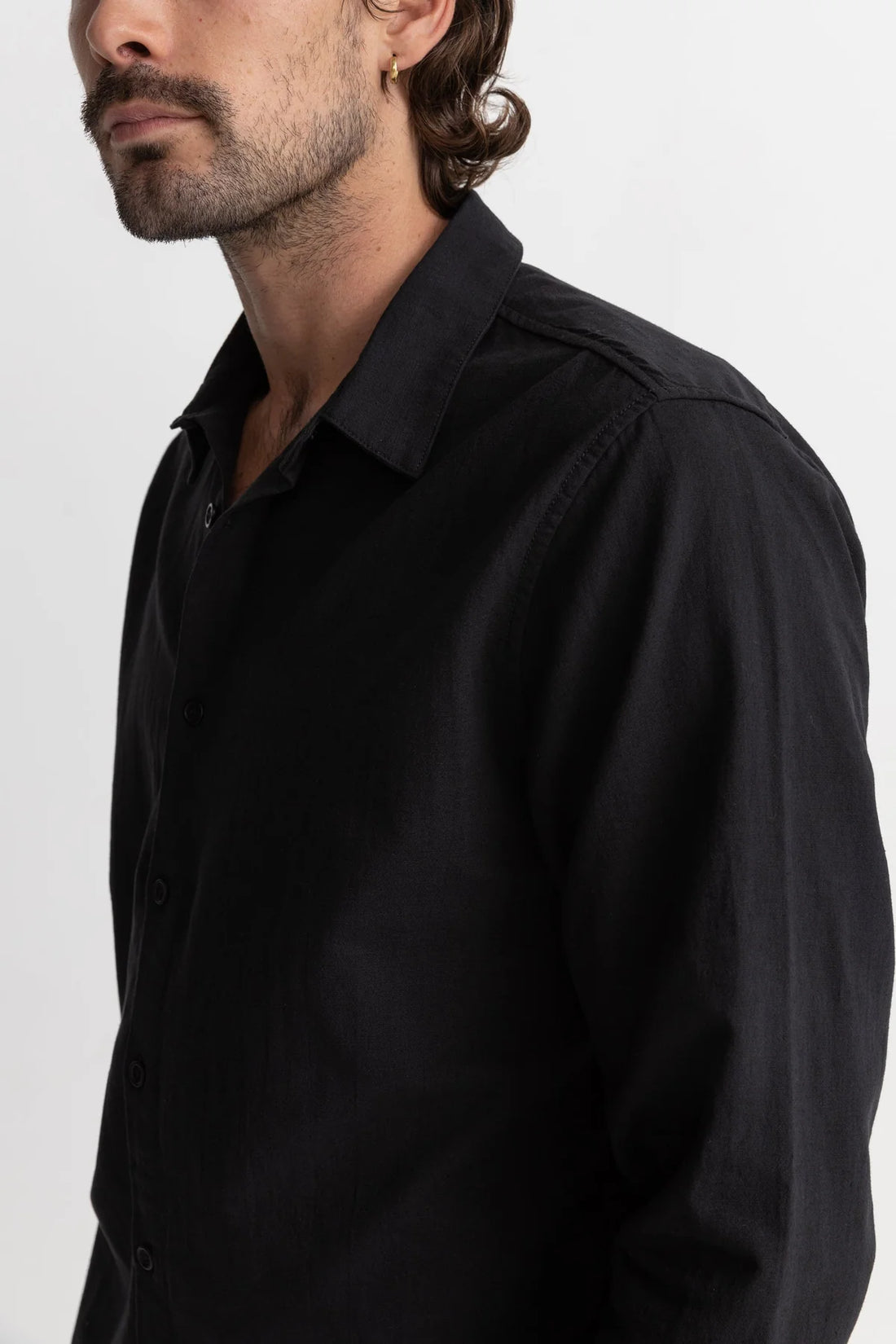 RHYTHM - Classic Linen LS Shirt in Vintage Black