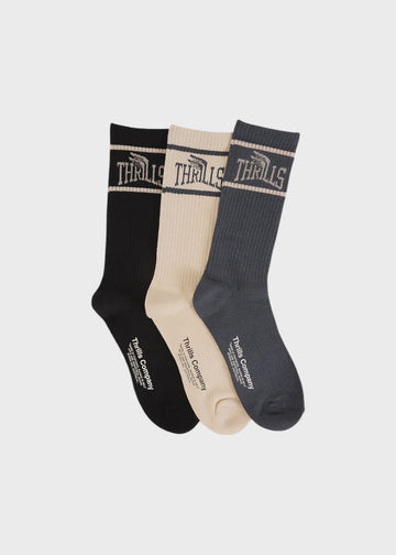 Thrills - Born to Fly 3 Pack Socks in Dark Slate/Tofu/Black