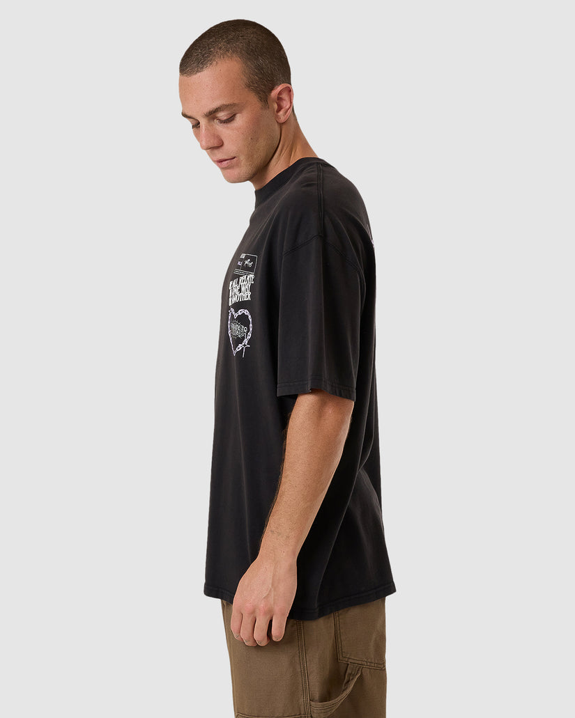 Thrills - Chain Reaction Box Fit Oversized Tee in Faded Black