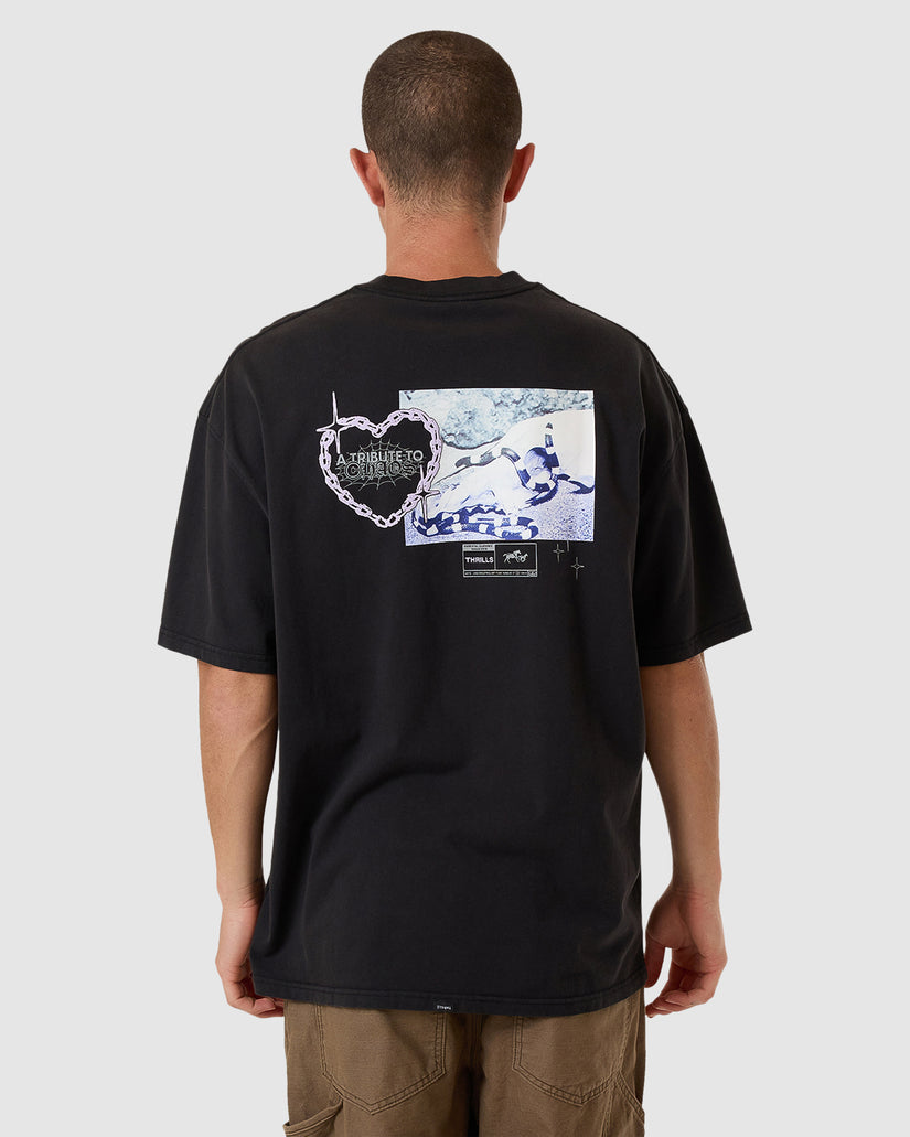 Thrills - Chain Reaction Box Fit Oversized Tee in Faded Black