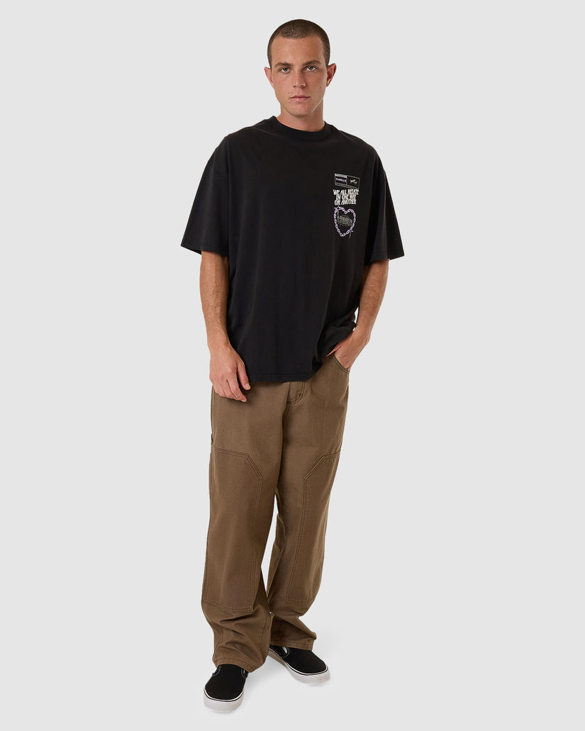 Thrills - Chain Reaction Box Fit Oversized Tee in Faded Black