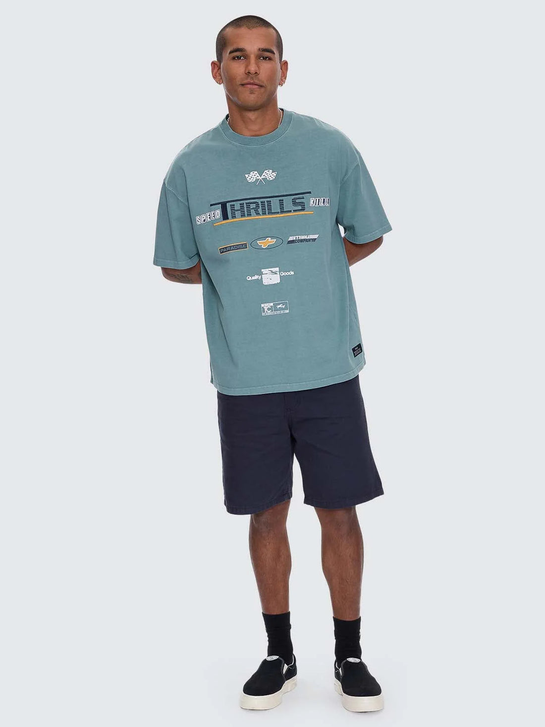 Thrills - Rapid Fire Box Fit Oversized Tee in Green Coast