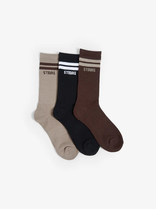 Thrills - Minimal Thrills 3 Pack Sock in Oyster/Merch Black/Deep Plum