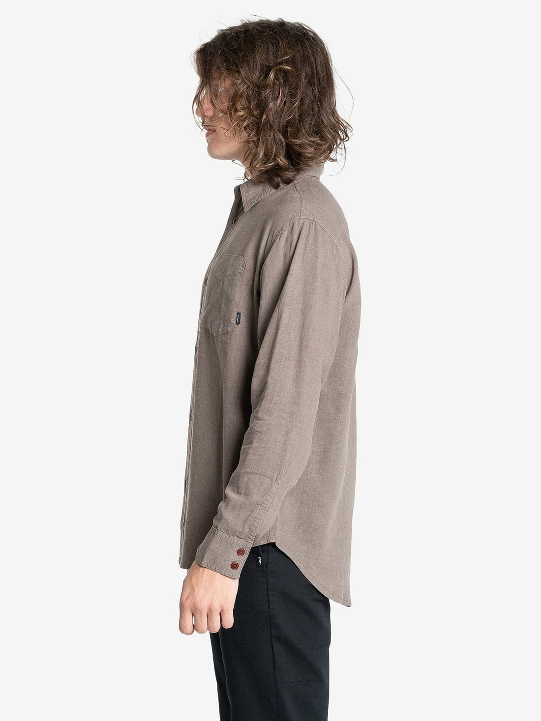 Thrills - Hemp Minimal Thrills oversized Long Sleeve Shirt in Light Canteen