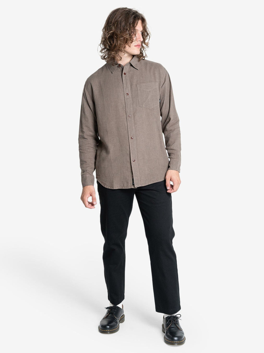 Thrills - Hemp Minimal Thrills oversized Long Sleeve Shirt in Light Canteen