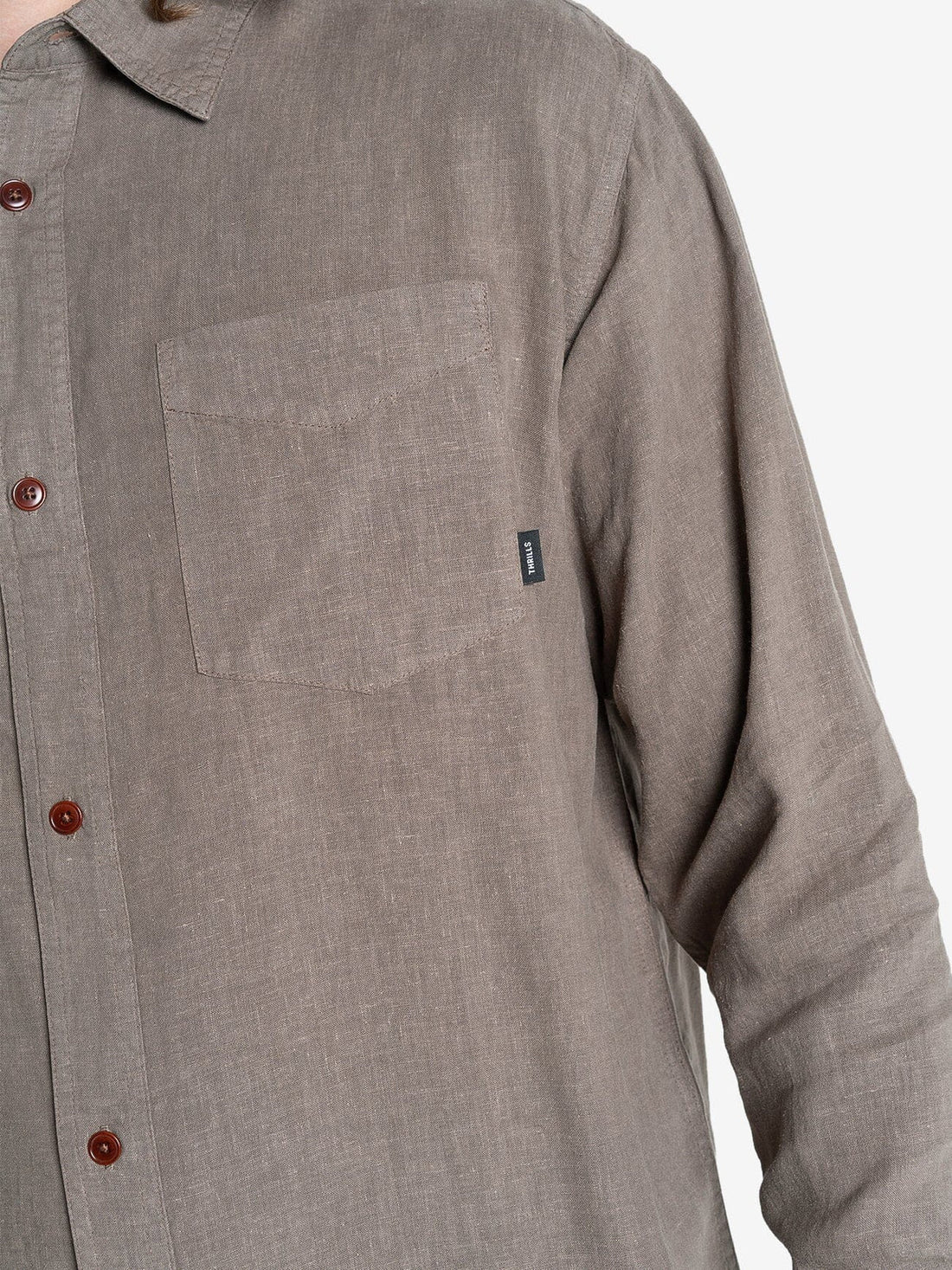 Thrills - Hemp Minimal Thrills oversized Long Sleeve Shirt in Light Canteen