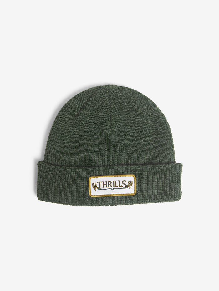 Thrills - Flowershop Waffle Beanie in Deep Forest Green