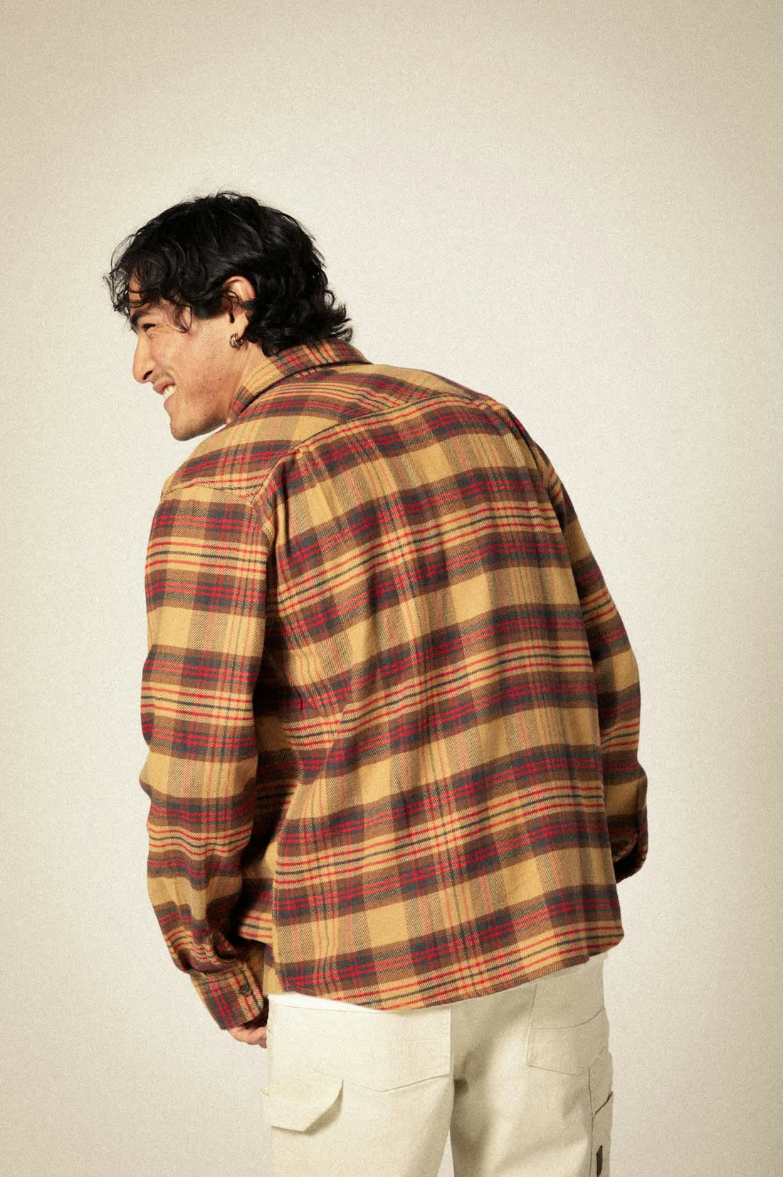 Brixton - Bowery Flannel Shirt in Curry/Washed Black/Crimson
