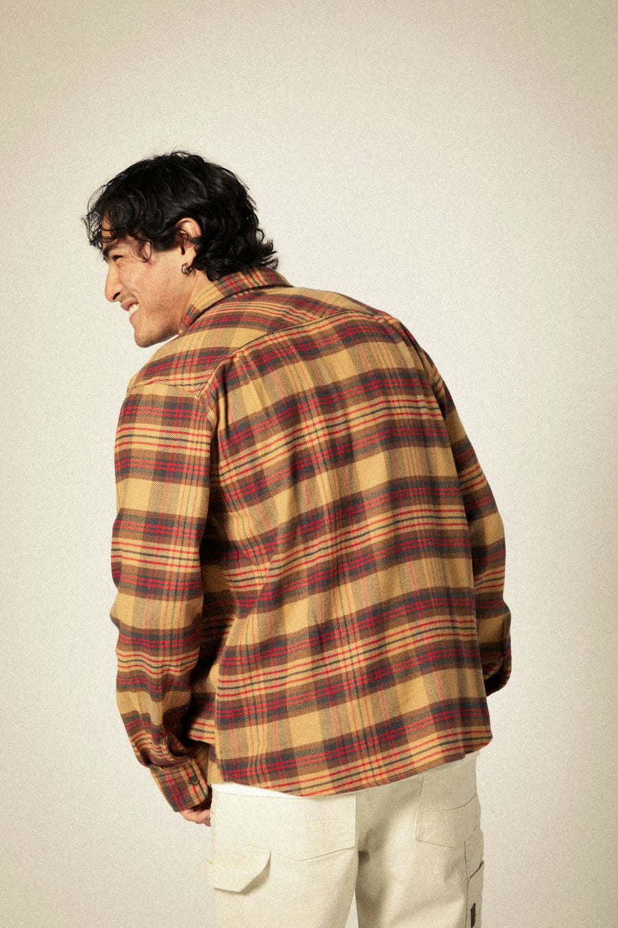 Brixton - Bowery Flannel Shirt in Curry/Washed Black/Crimson