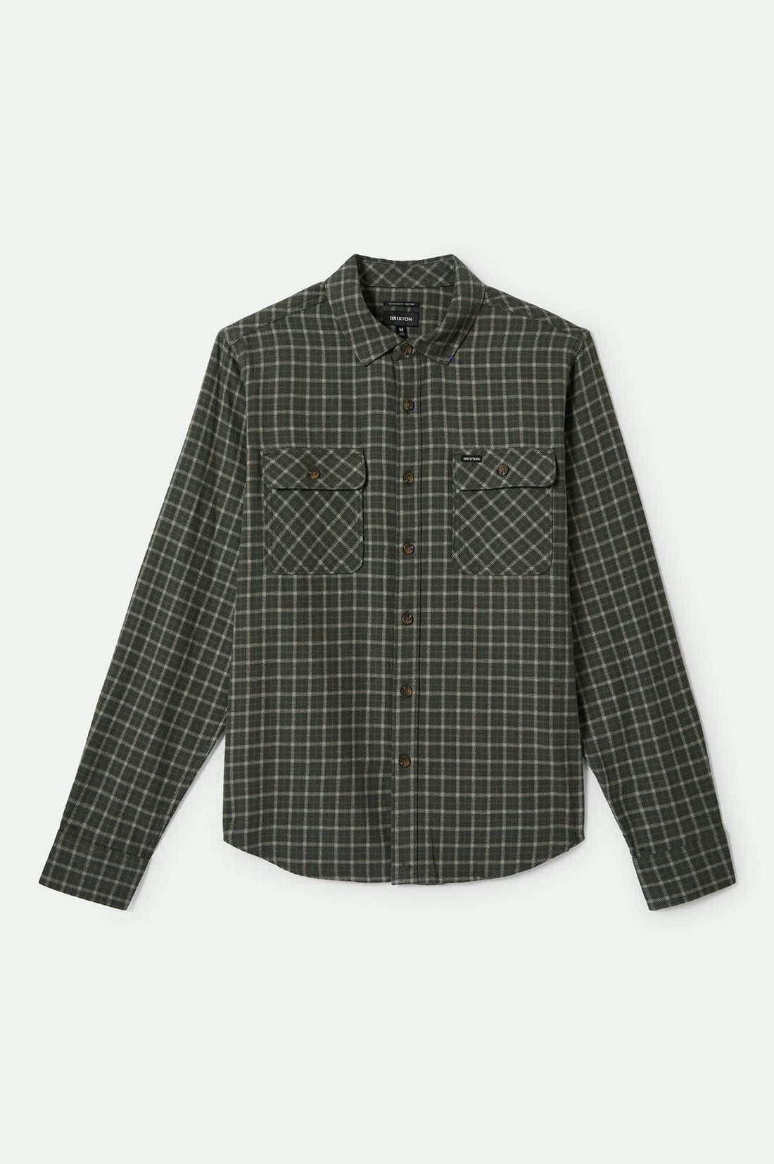 Brixton - Bowery Light Weight Ultra Flannel Shirt in Ivy Green/ White Cap