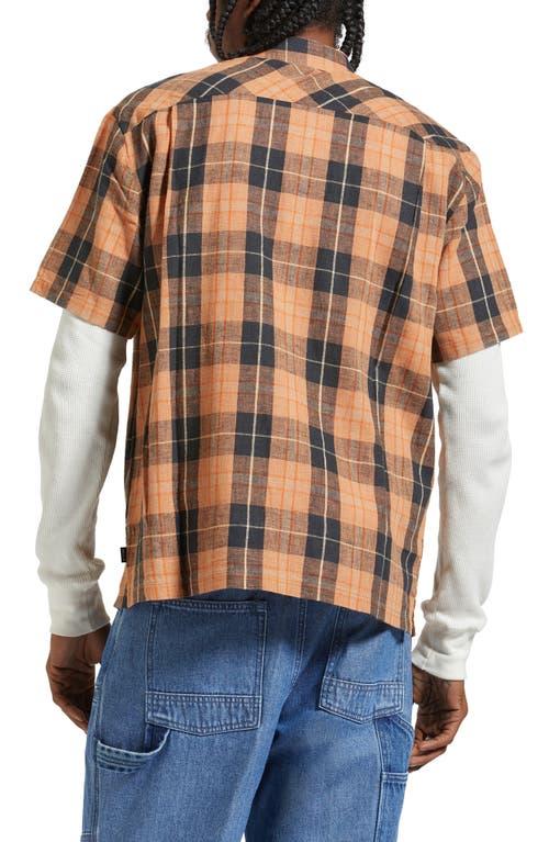 Brixton - Cru Linen Blend S/S WVN Shirt in Black/Rust Orange