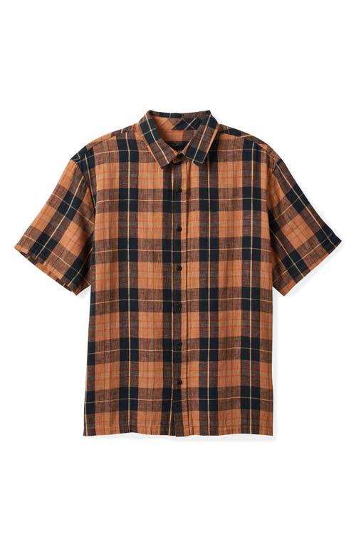 Brixton - Cru Linen Blend S/S WVN Shirt in Black/Rust Orange