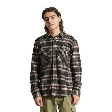 Brixton - Bowery L/S Flannel Shirt in Black/Charcoal/Off White