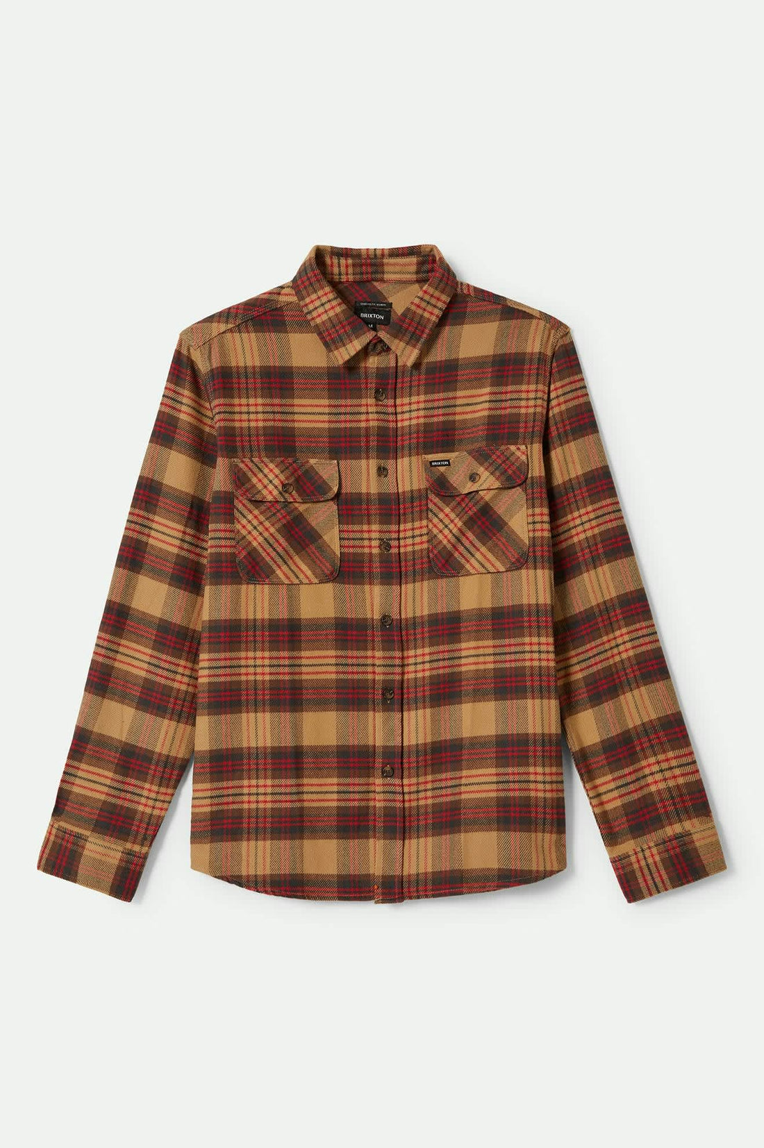 Brixton - Bowery Flannel Shirt in Curry/Washed Black/Crimson