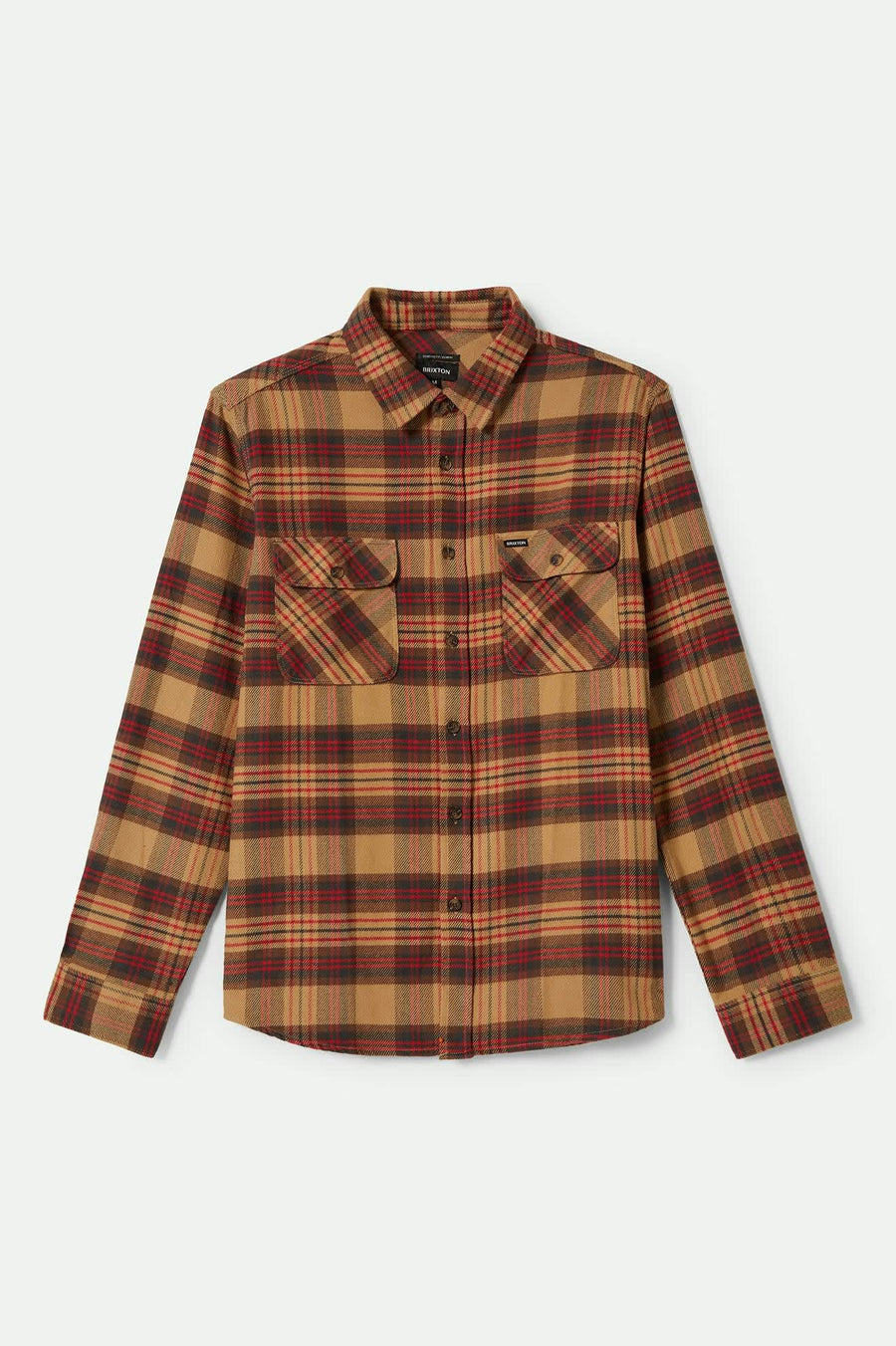 Brixton - Bowery Flannel Shirt in Curry/Washed Black/Crimson