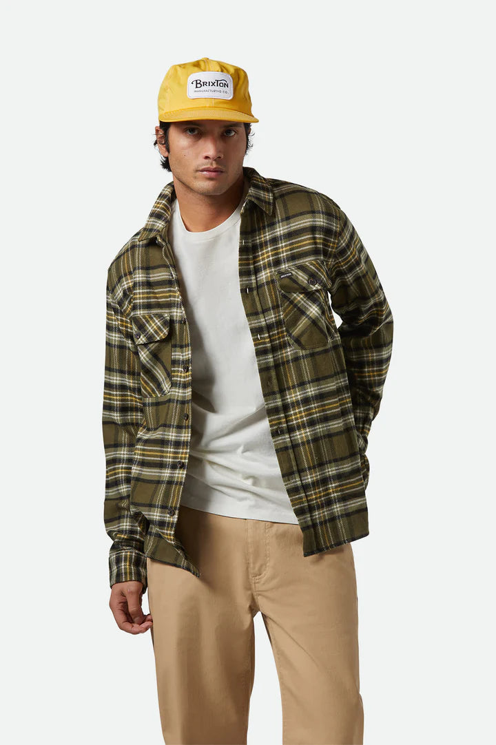 Brixton - Bowery Flannel Shirt in Ivy Green /Olive Surplus/Black
