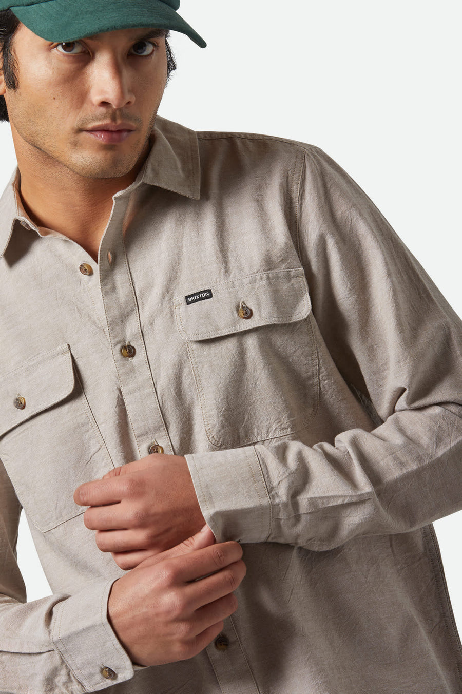 Brixton - The Daily Cotton L/S Shirt in Khaki