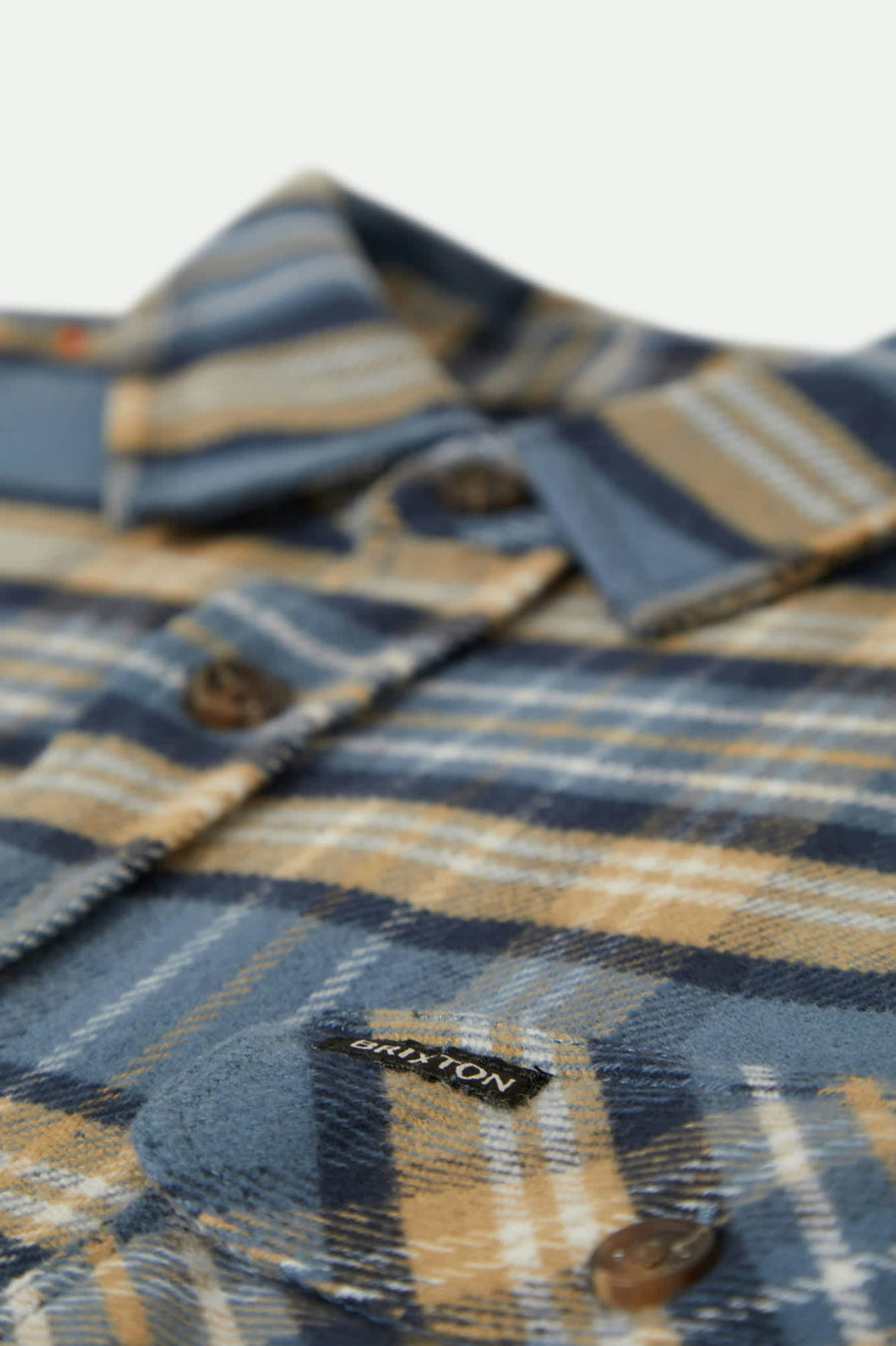 Brixton - Bowery Flannel Shirt in Azur Blue/Washed Navy/Sand