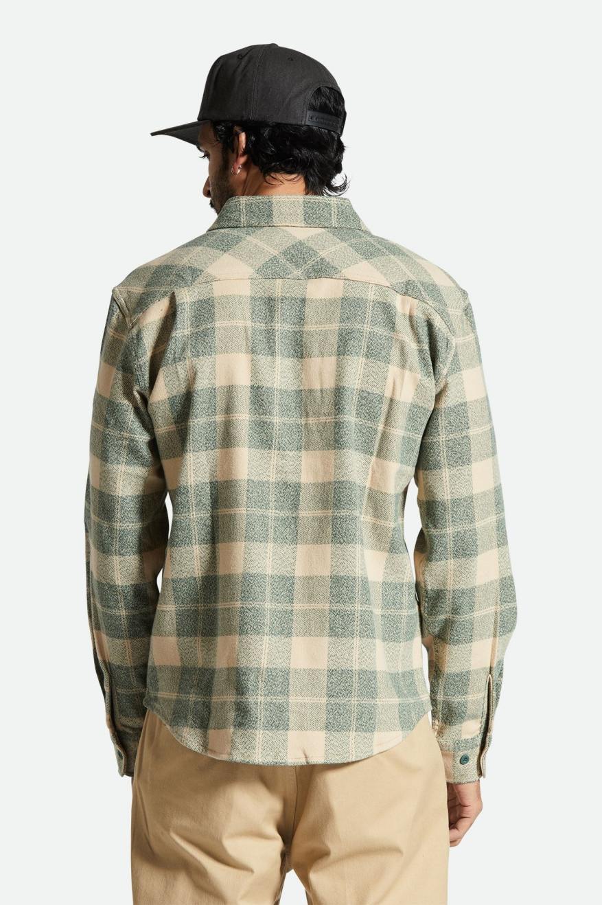 Brixton - Bowery Stretch WR Flannel Shirt in Trekking Green/Oatmilk