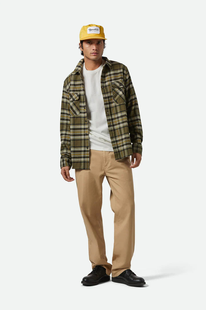 Brixton - Bowery Flannel Shirt in Ivy Green /Olive Surplus/Black
