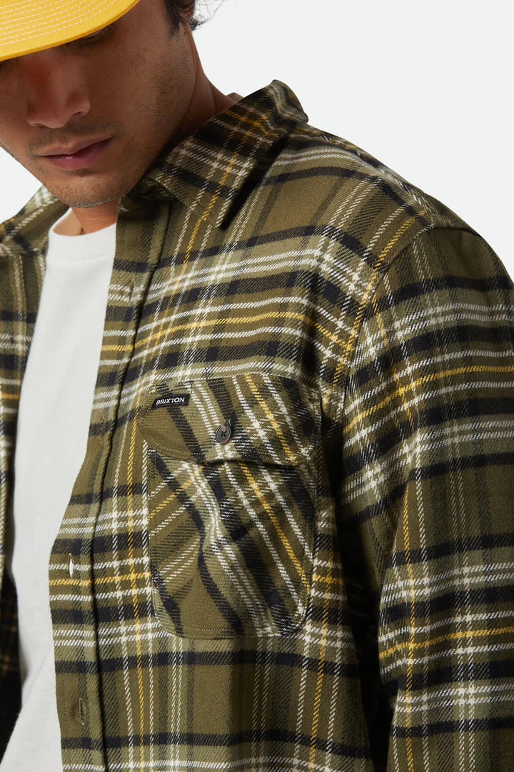 Brixton - Bowery Flannel Shirt in Ivy Green /Olive Surplus/Black