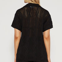 W&C - Crochet Knit Shirt + Short Set in Black